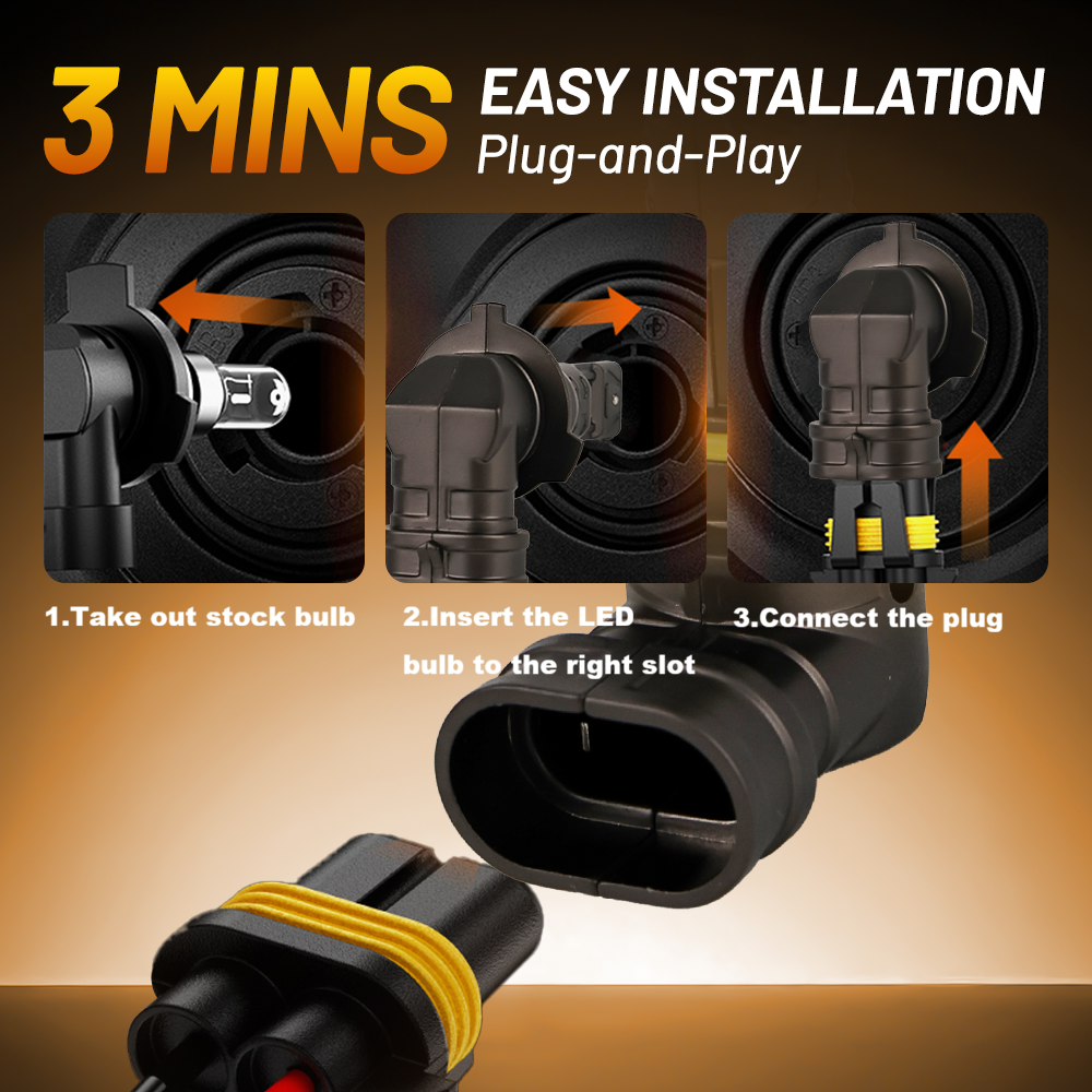 Size comparison image placing the Vypart 9012/H10 mini fog light bulb next to a standard halogen bulb or a coin, emphasizing its compact design