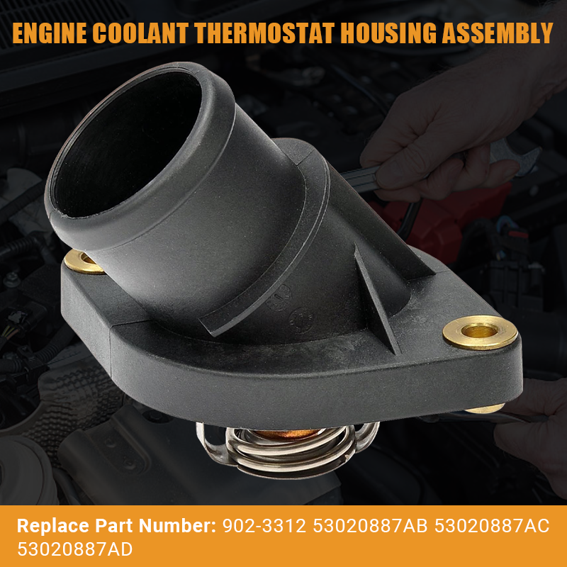 Vypart 902-3312 complete thermostat housing assembly featuring broad OEM interchange compatibility (including 53020887AB, 53020887AC, 53020887AD), ensuring a precise, hassle-free fit and restoring optimal engine temperature control.