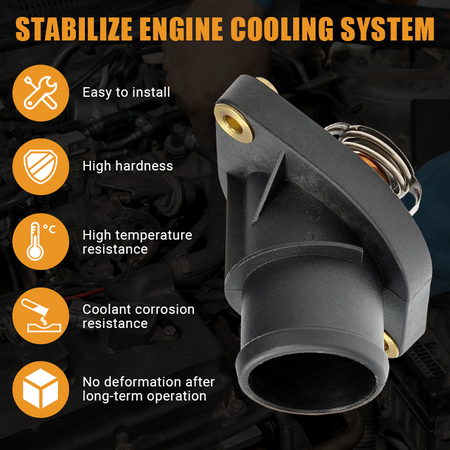 The Vypart 902-3312 thermostat housing effectively stabilizes your engine cooling system. Features easy installation, high hardness, high-temperature resistance, coolant corrosion resistance, and no deformation after long-term operation.
