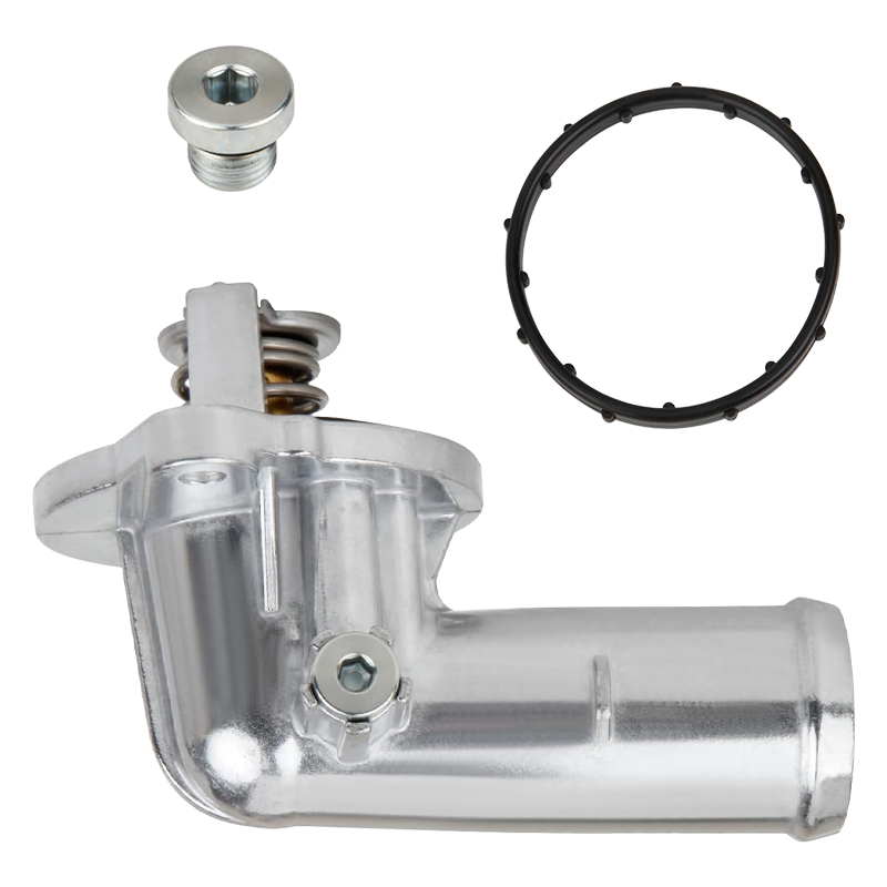 Vypart 902-852 complete aluminum thermostat housing kit with gasket, thermostat, and screw. Direct replacement for Dodge Durango and Jeep Grand Cherokee, engineered to fix coolant leaks and maintain optimal engine temperature.