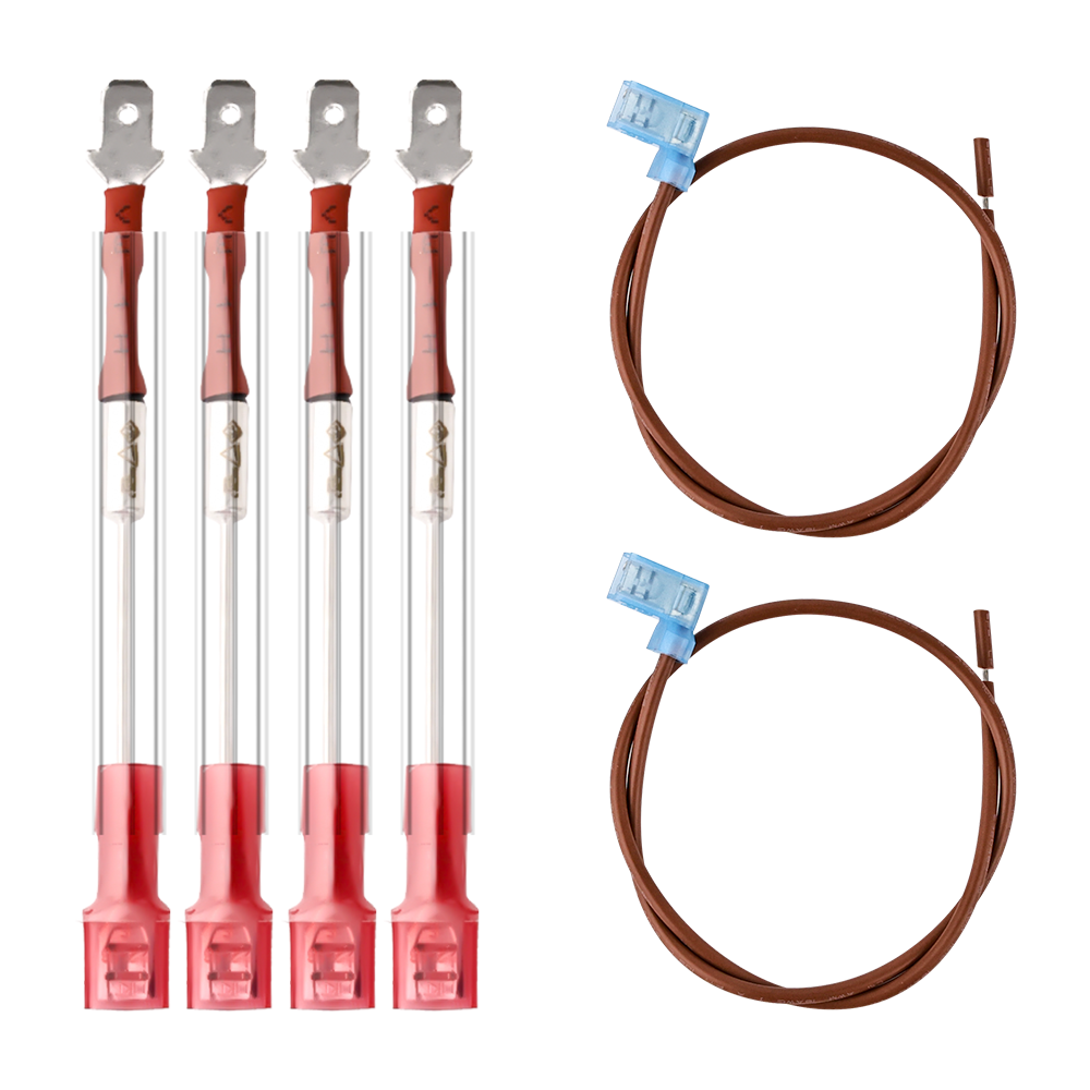Complete layout of the Vypart 93866 RV Water Heater Thermal Cutoff Replacement Kit, showcasing the core components: 4 thermal cutoff fuses and 2 copper connecting wires