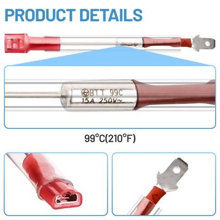 Close-up detail shot of the 4 thermal cutoff fuses included in the kit, highlighting their specifications and build quality