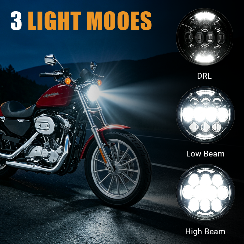 Experience versatile lighting with the Vypart 5.75-inch LED headlight. Features a distinct white DRL halo, powerful low beam, and high beam, offering precise illumination and enhanced safety for night riding.