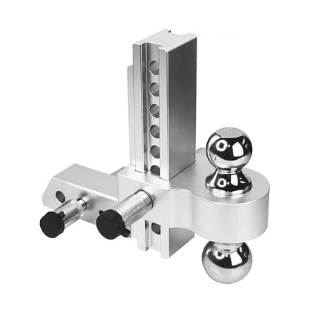 Vypart Adjustable Aluminum Alloy Dual Hitch Ball Trailer Hitch, main product shot showing silver color and 8-inch towing arm