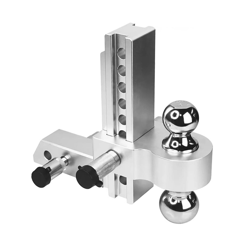 Vypart Adjustable Aluminum Alloy Dual Hitch Ball Trailer Hitch, main product shot showing silver color and 8-inch towing arm