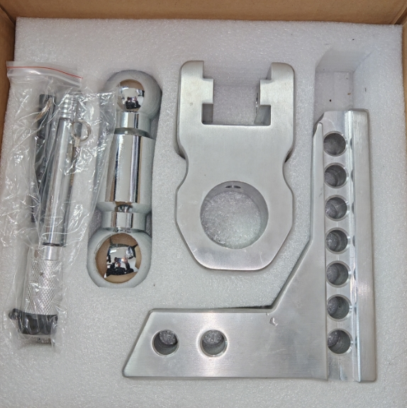 Close-up detail of the lightweight aluminum hitch body and the shiny chrome plated steel tow ball