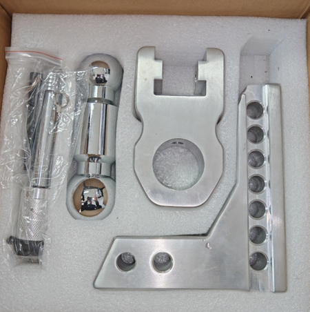 Close-up detail of the lightweight aluminum hitch body and the shiny chrome plated steel tow ball