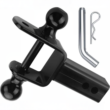 Vypart ATV/UTV Dual Ball Trailer Hitch with 2" and 1-7/8" balls, main product image showing 3-in-1 multi-hitch design