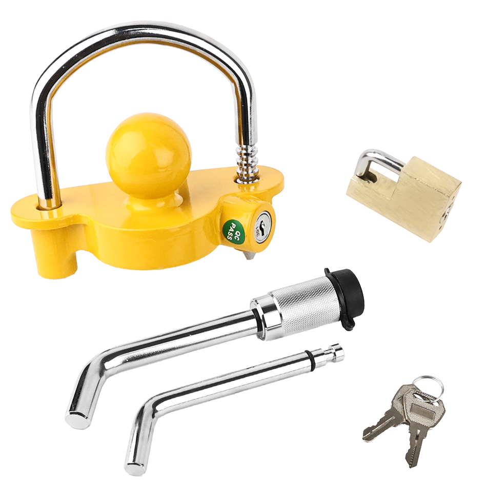 Vypart Security Lock Set of  Ball Lock Devices for Tow Hitch, includes 3 locks and keys on a white background
