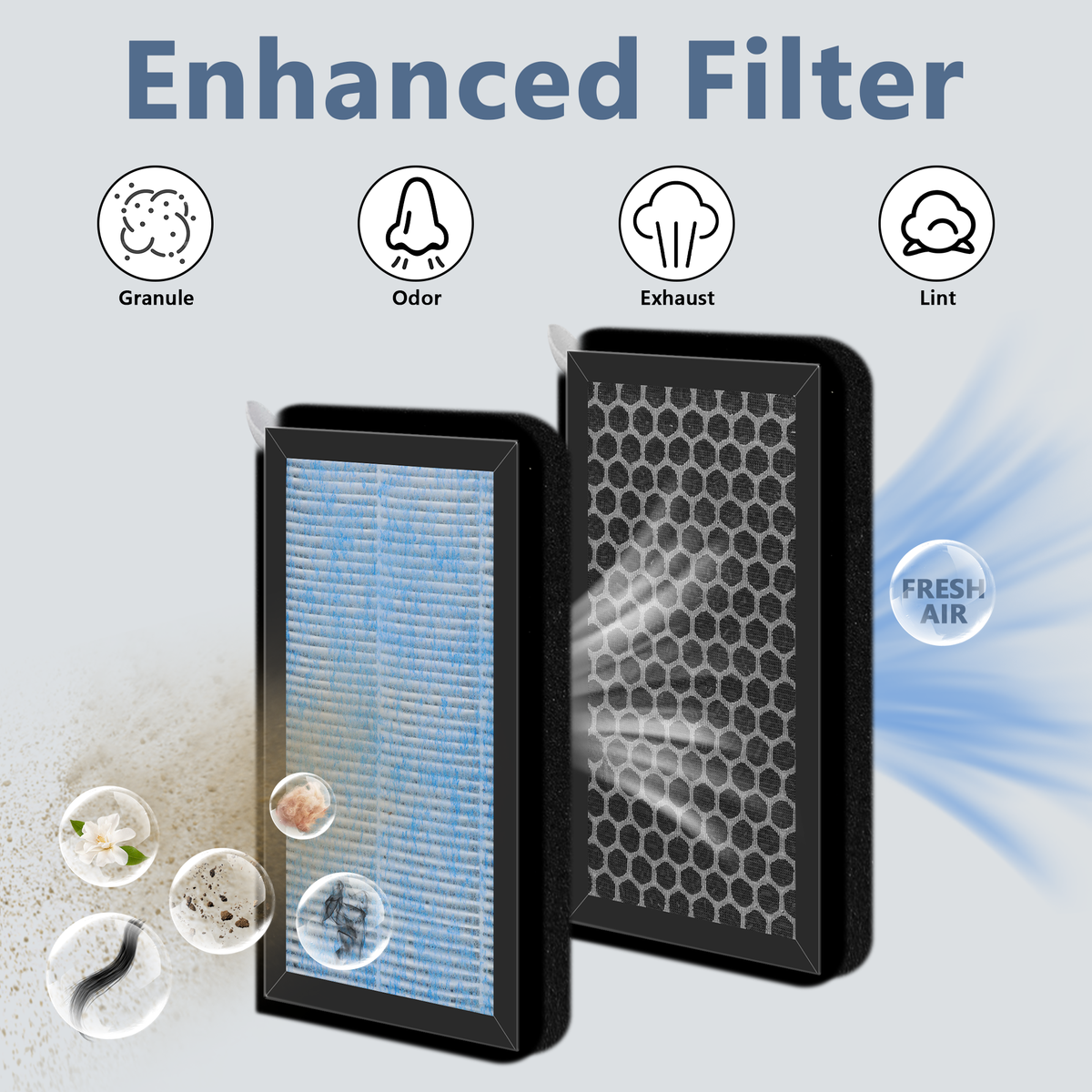 detail showing the advanced activated carbon layer technology in Vypart Tesla air filter