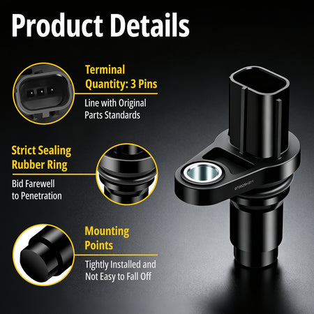 Vypart Camshaft Position Sensor Product Details – 3-Pin OEM Connector, Strict Sealing Rubber Ring, Secure Mounting Points, Tightly Installed