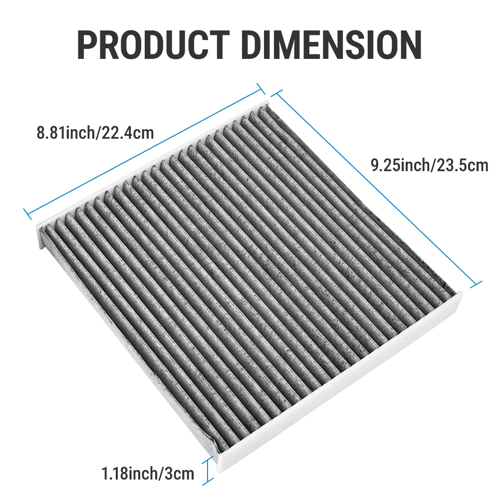 Close-up detail showing the activated carbon layer in the Vypart cabin air filter for fresh air