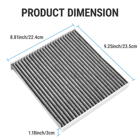 Close-up detail showing the activated carbon layer in the Vypart cabin air filter for fresh air