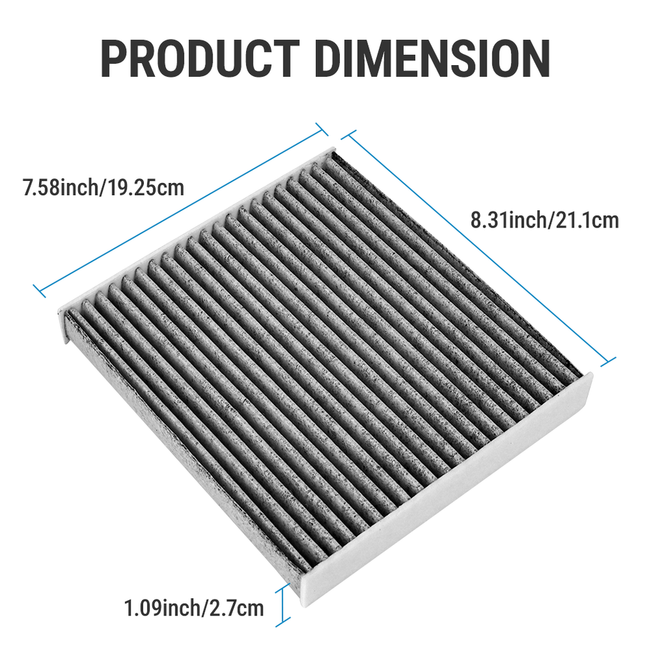 Close-up detail showing the fiber fabric filtration material of the Vypart CF10285 cabin air filter
