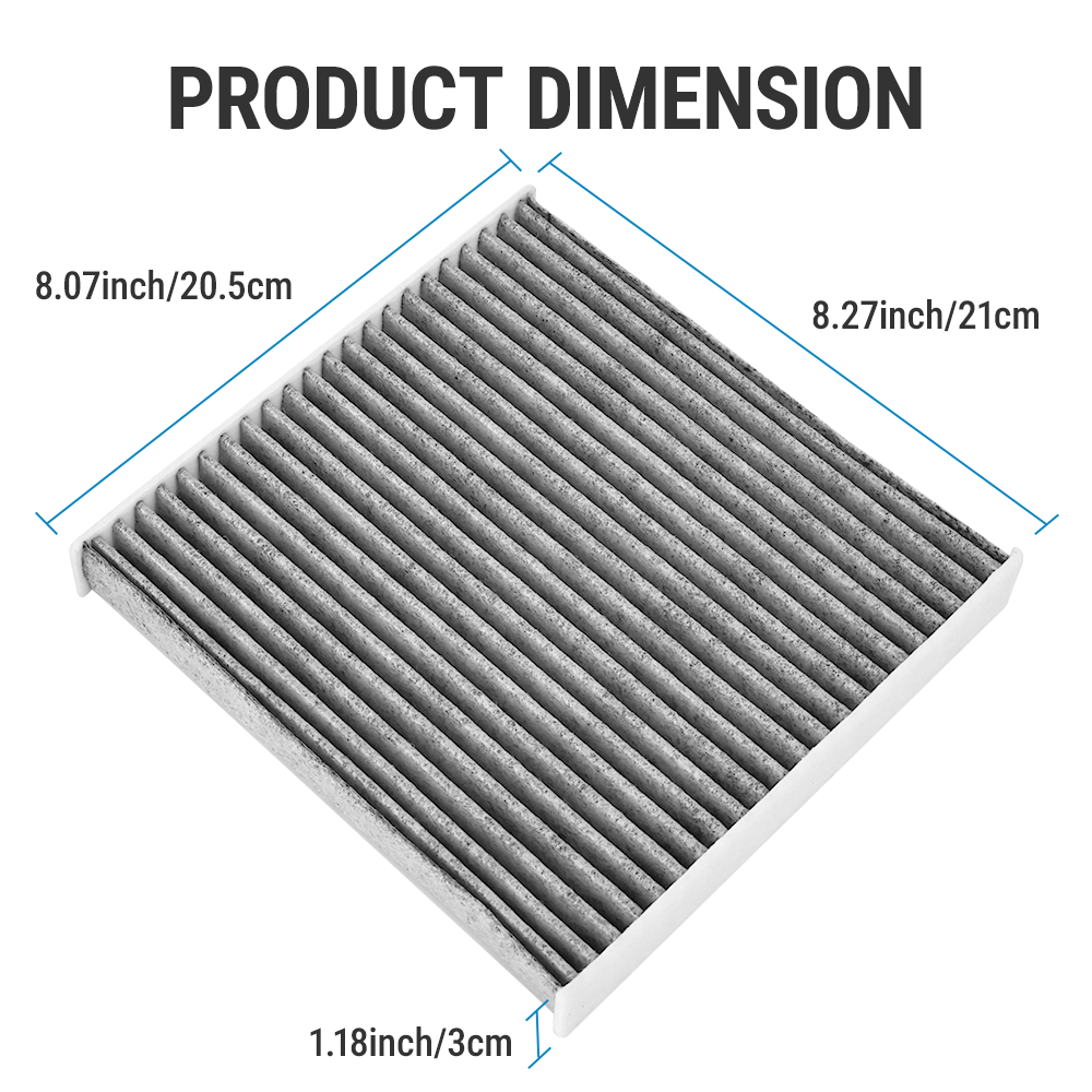 Image displaying the precise fit and dimensions of the Vypart CF11182 1-pack cabin air filter