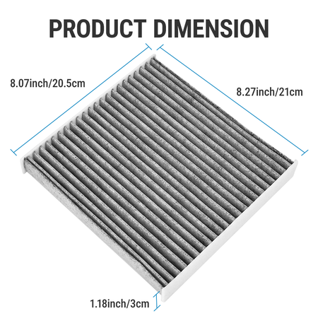 Image displaying the precise fit and dimensions of the Vypart CF11182 1-pack cabin air filter