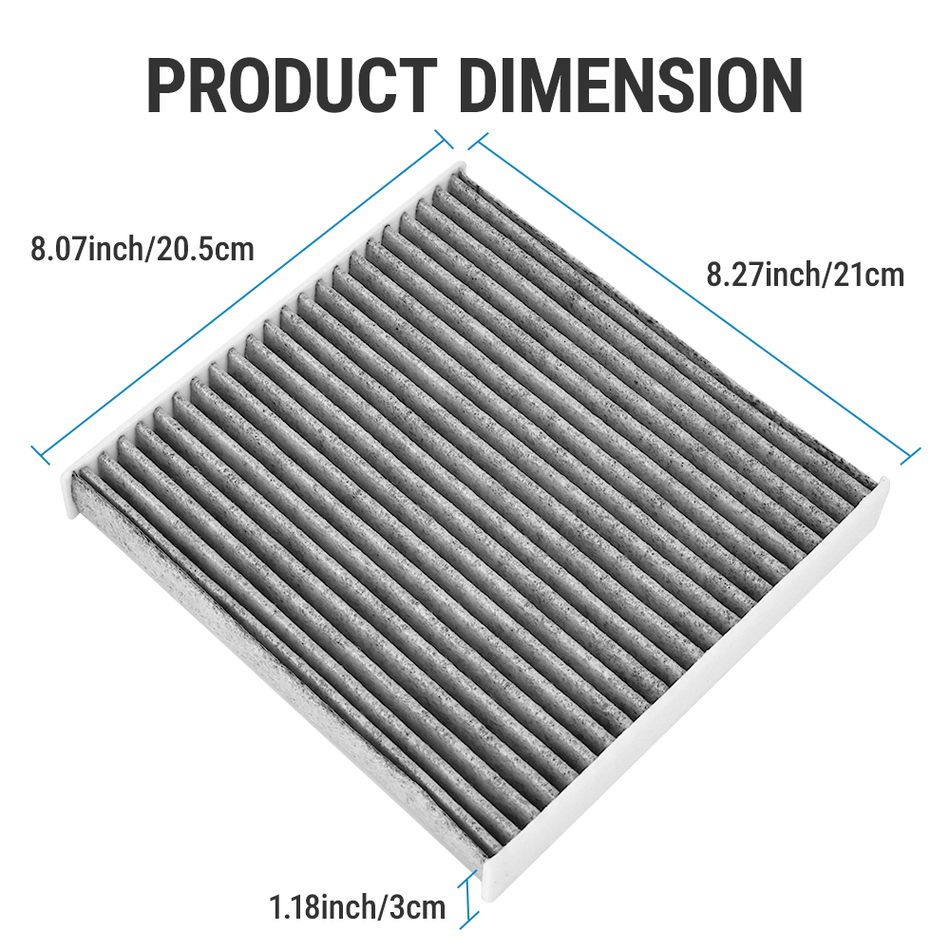 Image displaying the precise fit and dimensions of the Vypart CF11182 1-pack cabin air filter