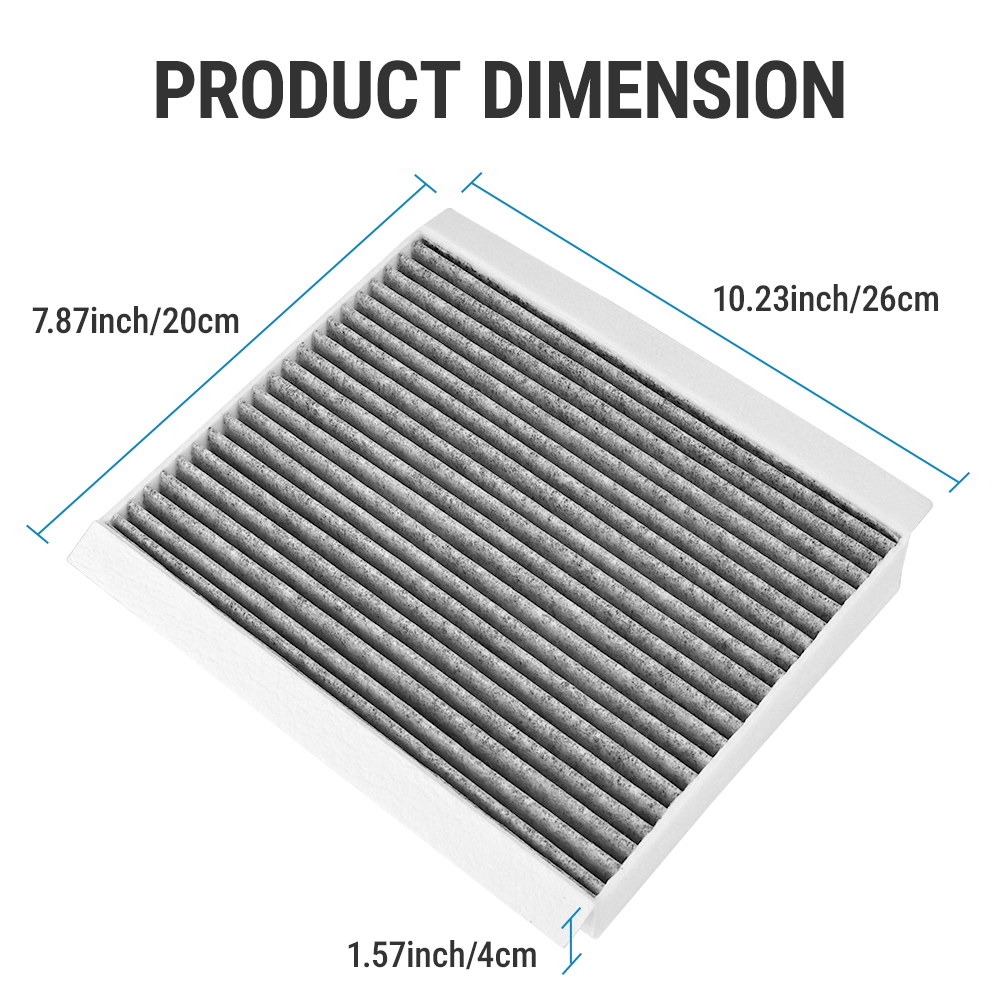 Image showing the exact size, dimensions, and fit of the Vypart CF12150-150 cabin air filter