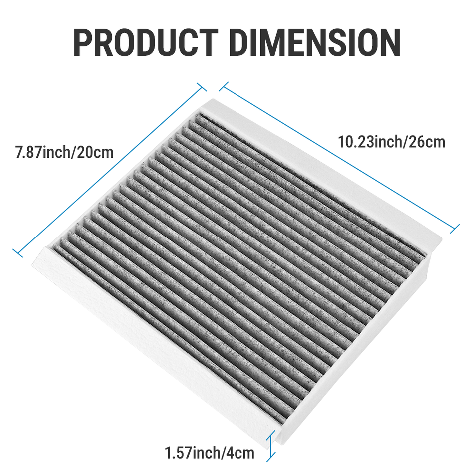 Image showing the exact size, dimensions, and fit of the Vypart CF12150-150 cabin air filter