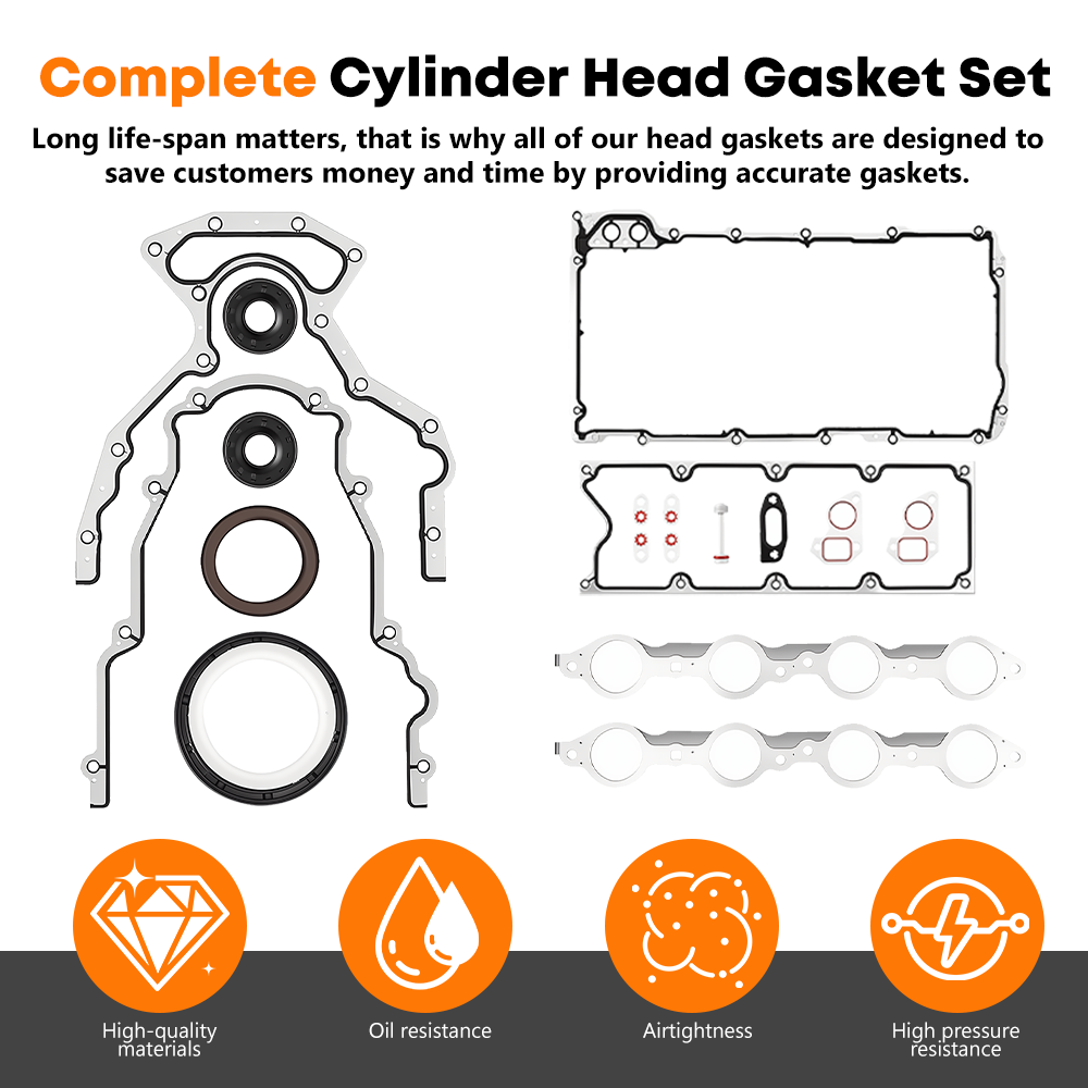 Vypart Complete Cylinder Head Gasket Set for GM LS Engine – Includes Timing Cover, Valley Cover, Intake & Oil Pan Gaskets, High-Quality Oil Resistant Materials