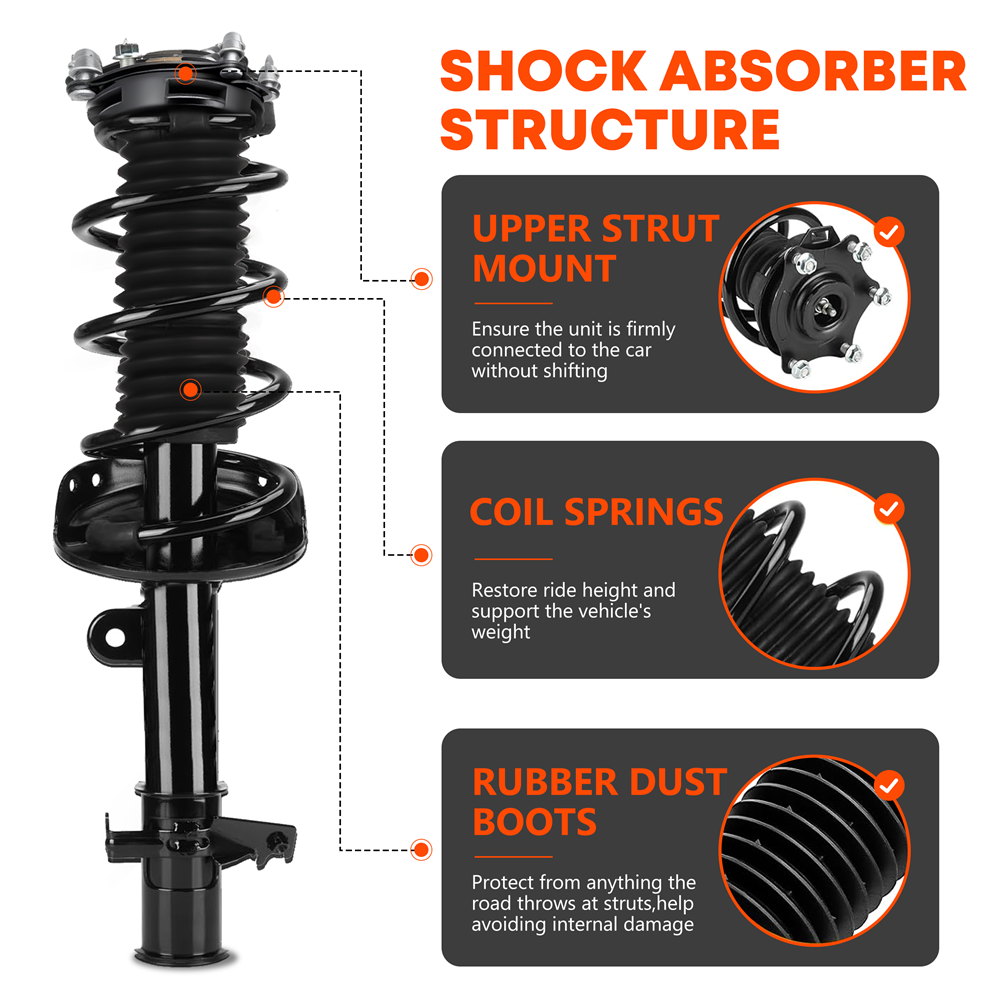 Installation diagram showing the Vypart front left and right complete struts being mounted on a vehicle