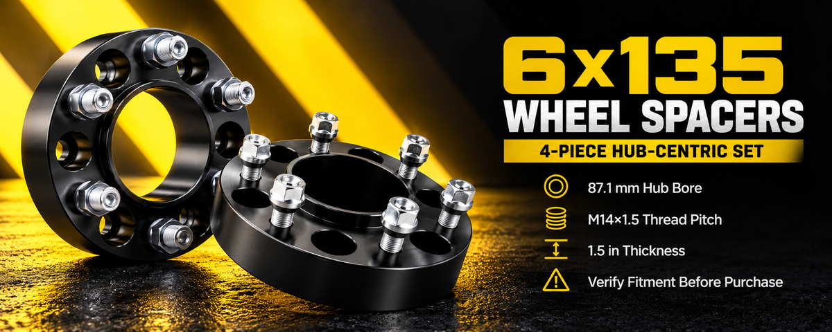 Vypart 6x135 hub-centric 4-piece wheel spacer set A+ banner with product specifications