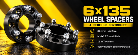 Vypart 6x135 hub-centric 4-piece wheel spacer set A+ banner with product specifications