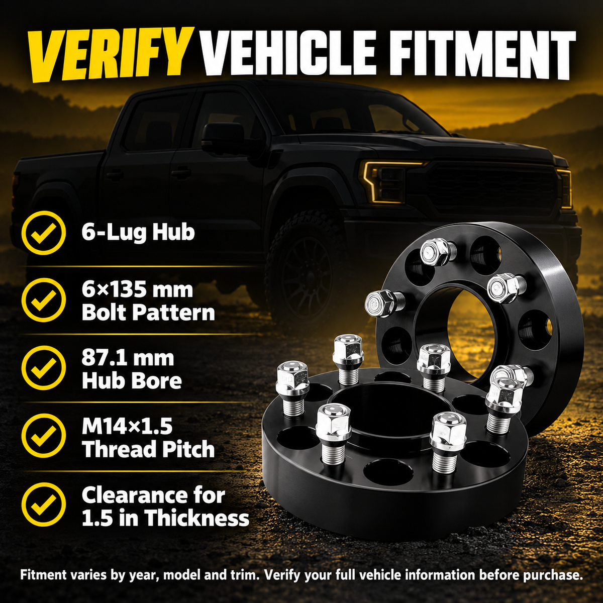 Vehicle fitment checklist for Vypart 6-lug 6x135 hub-centric wheel spacers