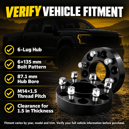 Vehicle fitment checklist for Vypart 6-lug 6x135 hub-centric wheel spacers