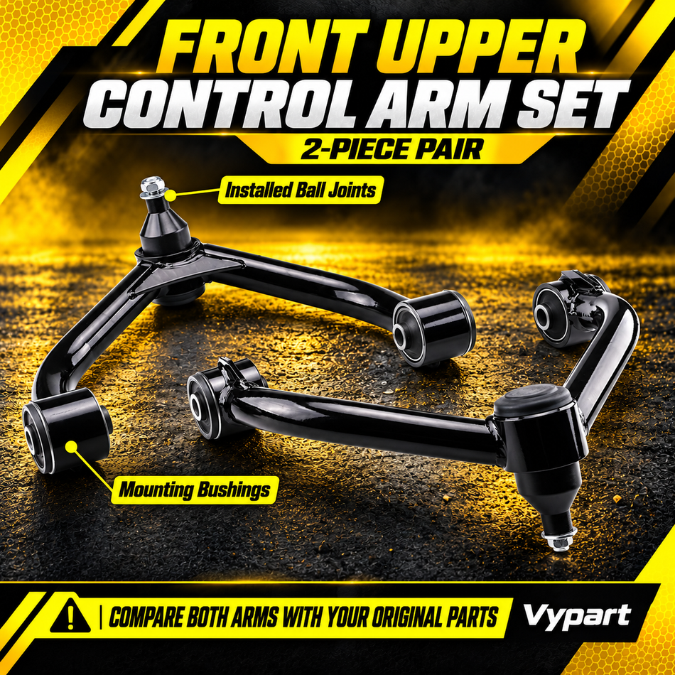 Vypart two-piece front upper control arm set with installed ball joints and mounting bushings