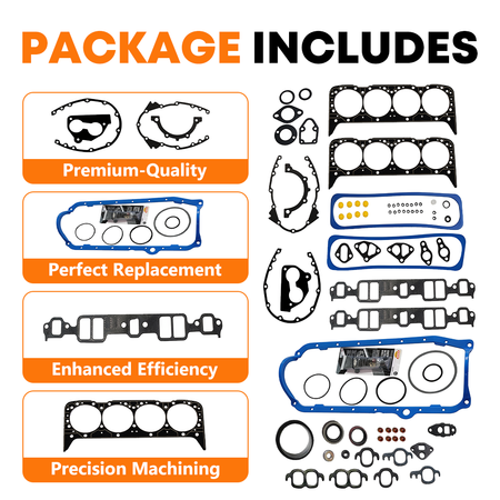 Vypart Engine Gasket Set for GM 5.7L V8 TBI - Rear Main Seal and Timing Cover Gasket Set