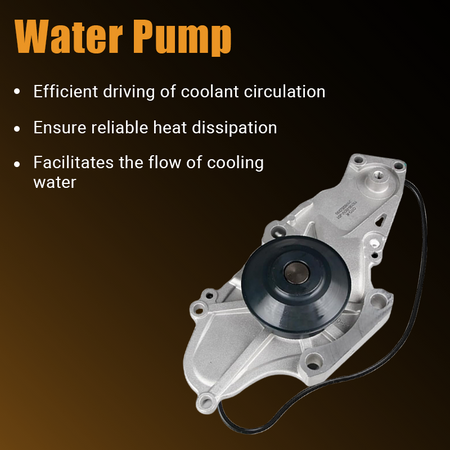 Engine water pump with attached gasket, showing coolant circulation component for vehicle cooling system