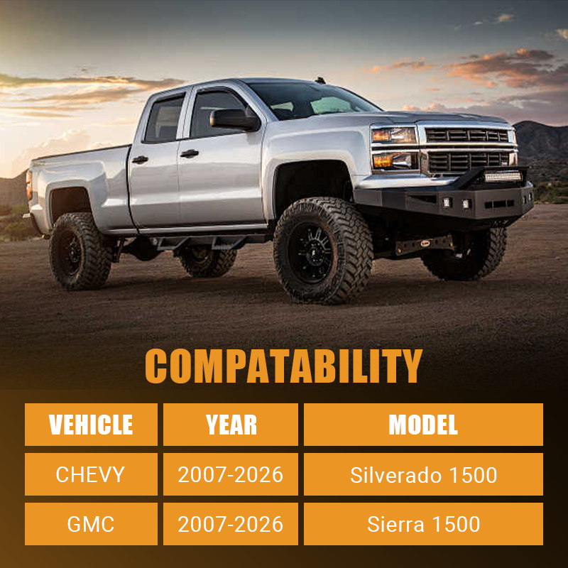 Vehicle compatibility chart of Vypart  Front Leveling Lift Kit Suspension Spacers, perfect fit for Silverado 1500 specific model years