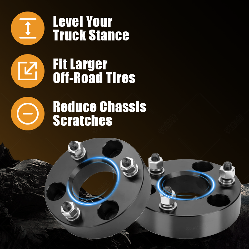 Functional benefits of Vypart Front Leveling Lift Kit Suspension Spacers for Silverado 1500, levels truck stance, increases ground clearance, fits larger off-road tires and avoids chassis scraping