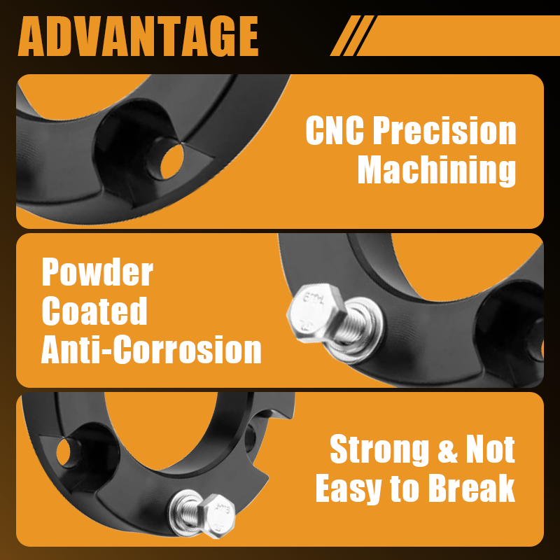Close-up of anti-corrosion black powder coated aluminum spacer and high-strength hardware bolts for suspension modification