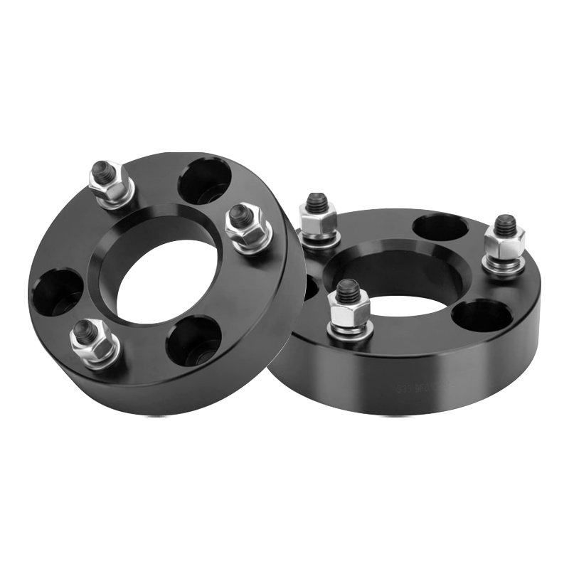 Vypart Front Leveling Lift Kit Suspension Spacers for Silverado 15000, a pair of black CNC machined aluminum lift spacers equipped with mounting bolts, isolated product shot on white background