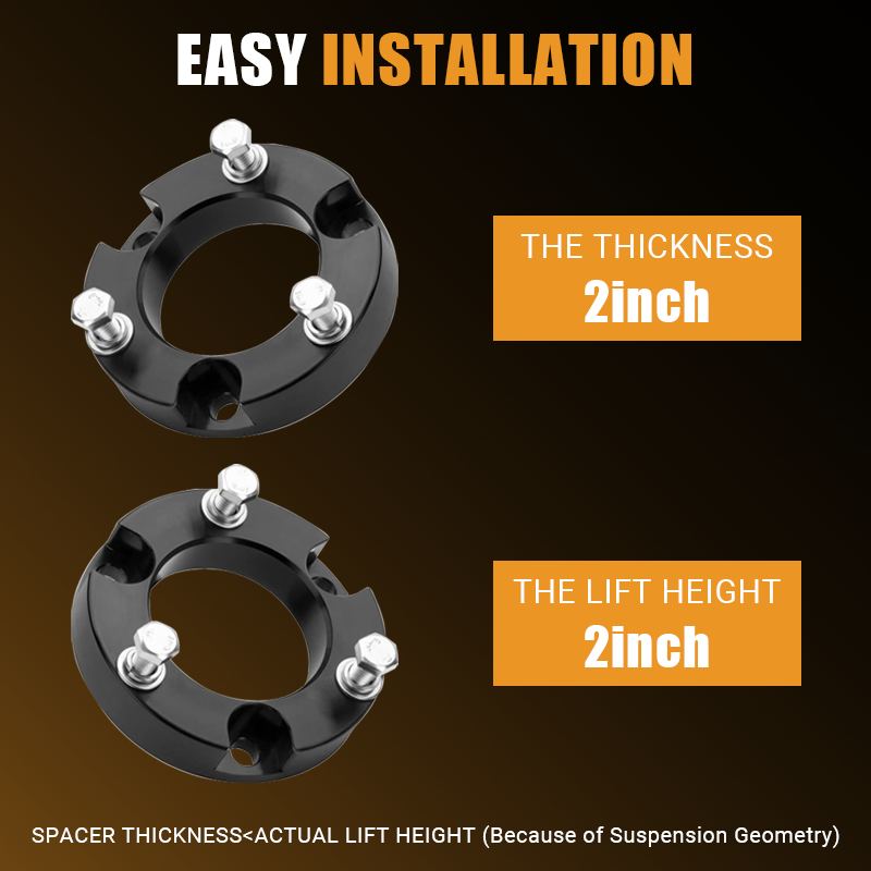 Suspension geometry lift height ratio explanation and professional wheel alignment reminder after installation
