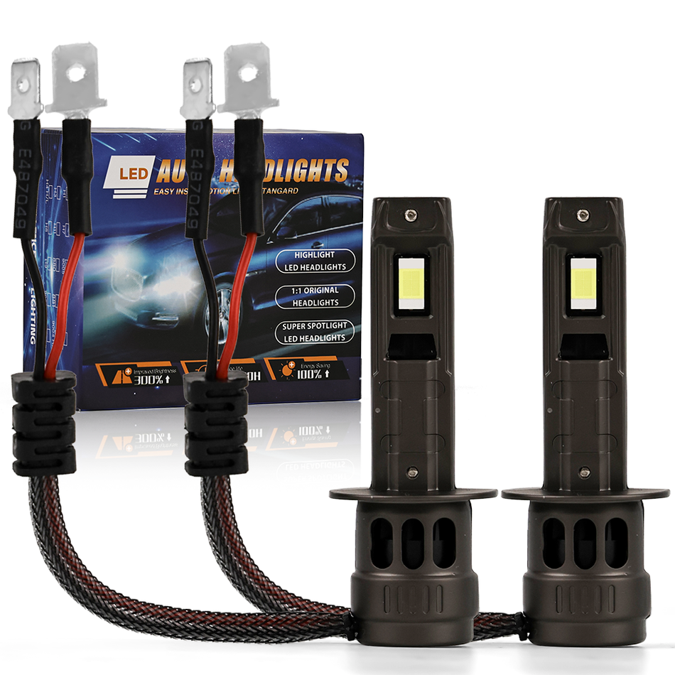 Vypart H1 fog light bulbs with cooling fan, pack of 2, 6500K white light, built for all-weather driving, isolated on white background