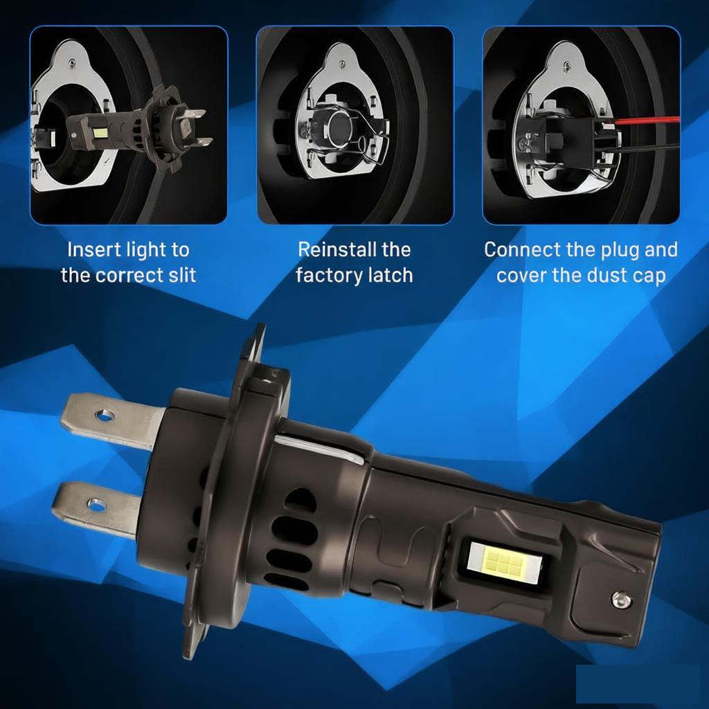 Vypart H7 6500K bulb installed in vehicle fog light housing, showing bright white light output compared to stock bulb