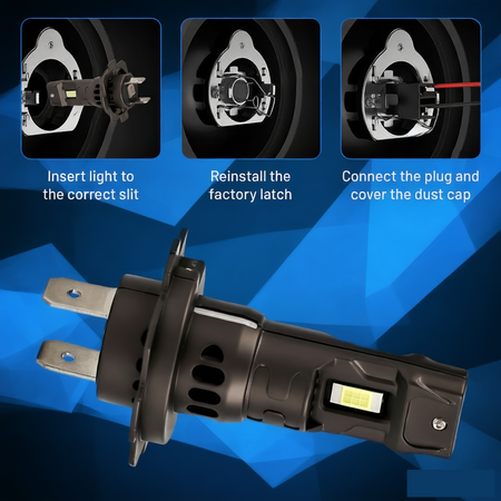 Vypart H7 6500K bulb installed in vehicle fog light housing, showing bright white light output compared to stock bulb