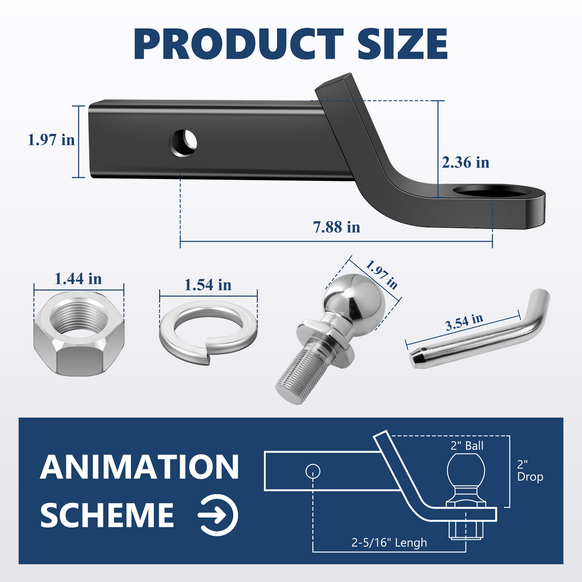 Demonstration image showing the Vypart 7500lbs ball mount securely installed and ready for use on a standard truck trailer hitch receiver