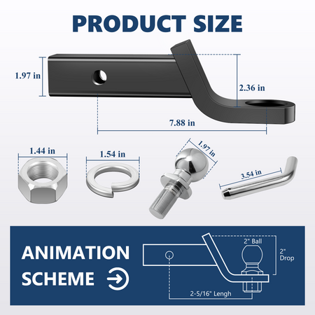 Demonstration image showing the Vypart 7500lbs ball mount securely installed and ready for use on a standard truck trailer hitch receiver