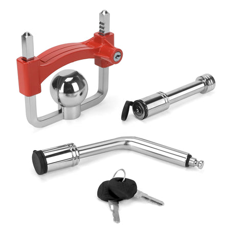 Vypart heavy-duty bar lock for trailer hitch with bright red shackle, fits 1-7/8" to 2-5/16" ball couplers