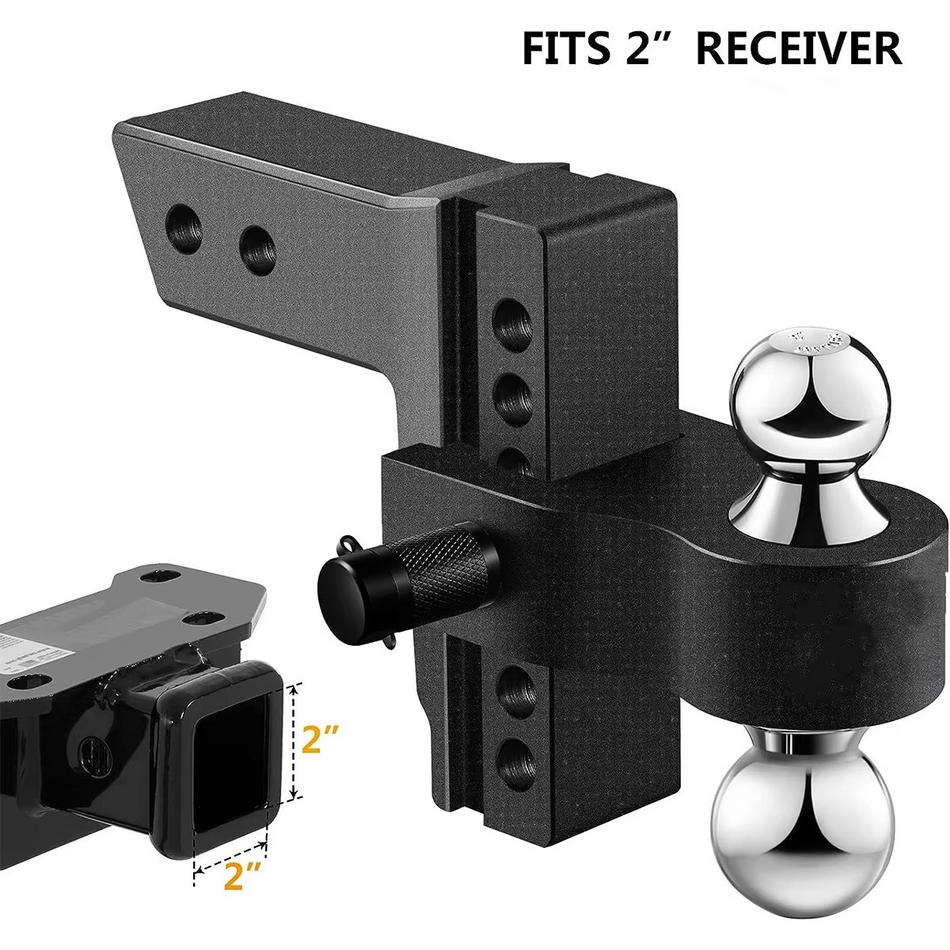Close-up showing the adjustable drop/rise mechanism with multiple pin holes for 6" of height adjustment