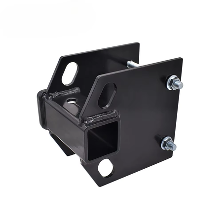 The Vypart hitch receiver's integrated carrier securely holding a full-size truck spare tire, demonstrating its 500 lbs capacity