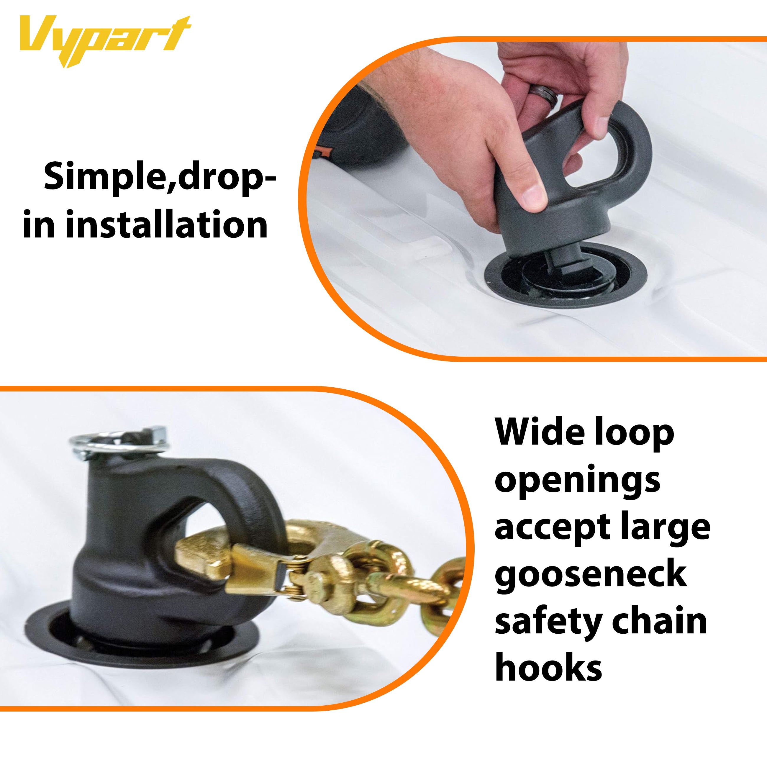 Step-by-step visual guide overview for installing the Vypart 60692 gooseneck hitch kit, with key steps highlighted