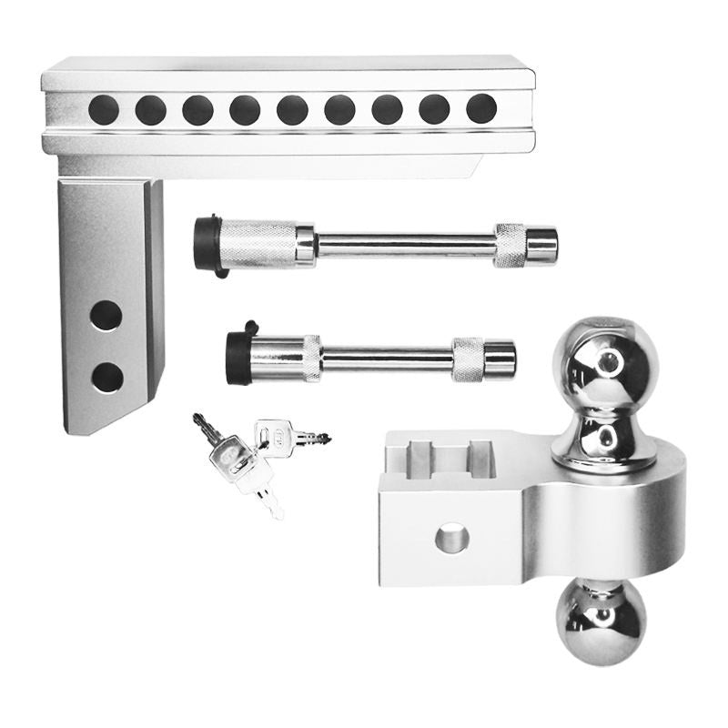 Vypart dual ball hitch securely mounted in a vehicle's 2-inch receiver, demonstrating clean fit and silver finish