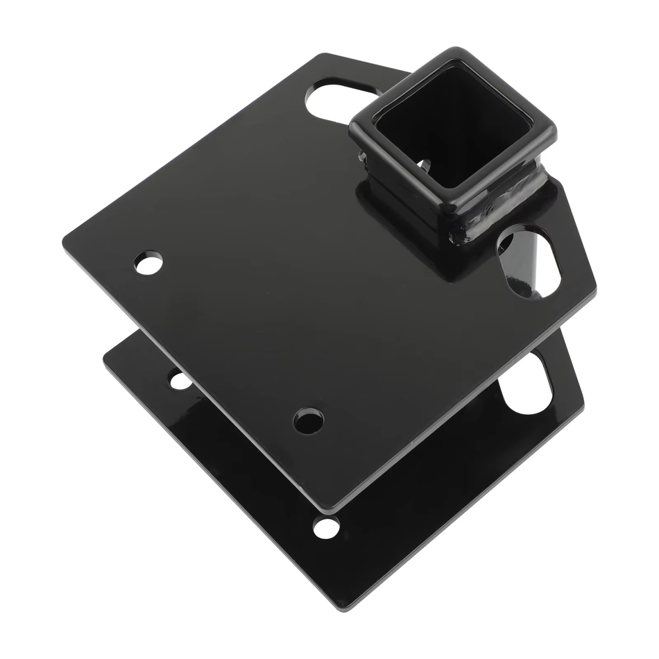 Side view of the Vypart 2 inch hitch receiver perfectly installed and mounted on a 4x4 truck's square rear bumper