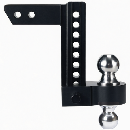 Vypart adjustable drop hitch mounted on a vehicle's 2-inch tongue using the included pins, demonstrating secure fit