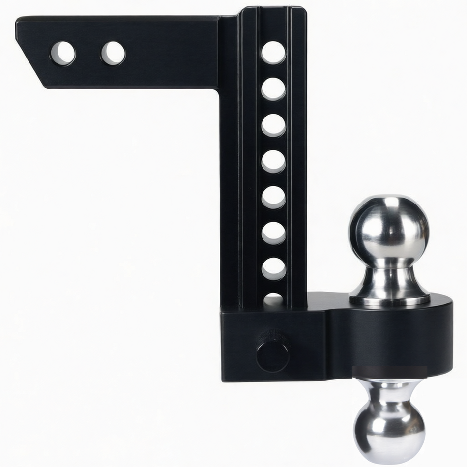 Vypart adjustable drop hitch mounted on a vehicle's 2-inch tongue using the included pins, demonstrating secure fit